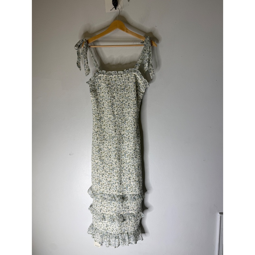 Abercrombie & Fitch Floral Smocked Tiered Ruffle Midi Dress Blue White Medium